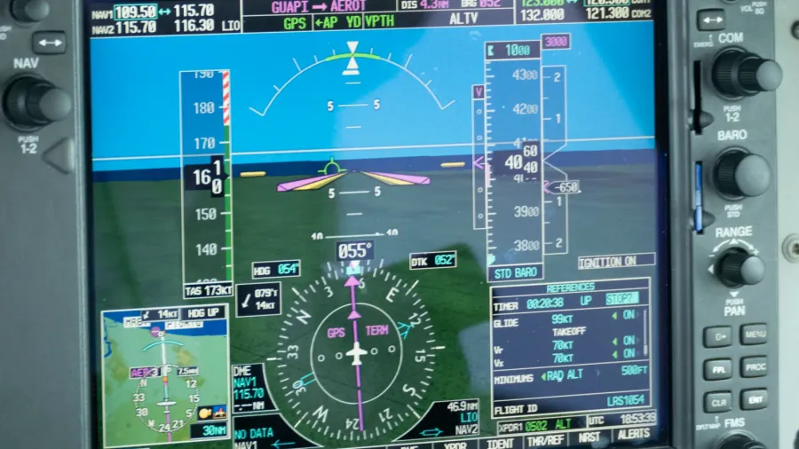 view to cockpit instruments after start in san jose costa