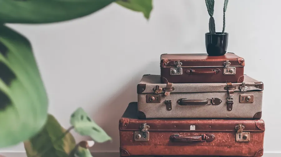 vintage interior with old reused suitcases as smart storage space
