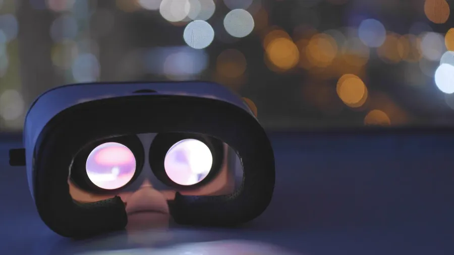 vr device playing inside at night