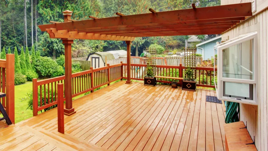 walkout deck with attached pergola