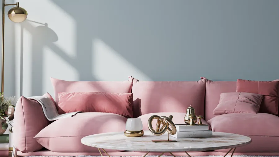 wall mockup in modern living room design pink sofa and