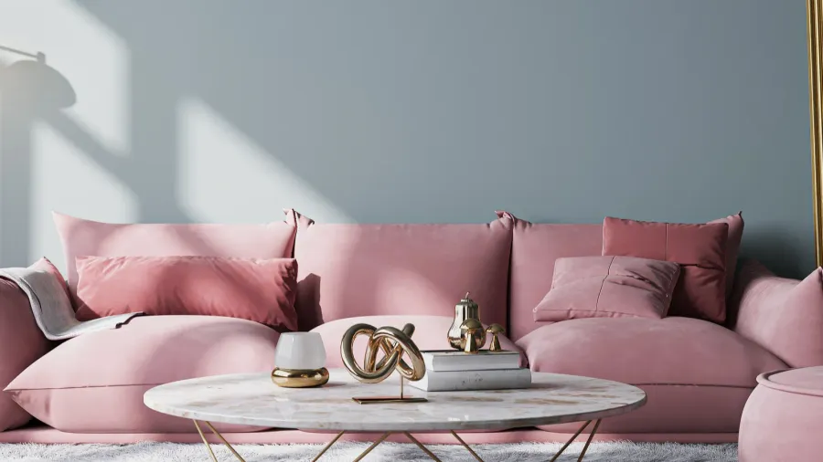 wall mockup in modern living room design pink sofa and
