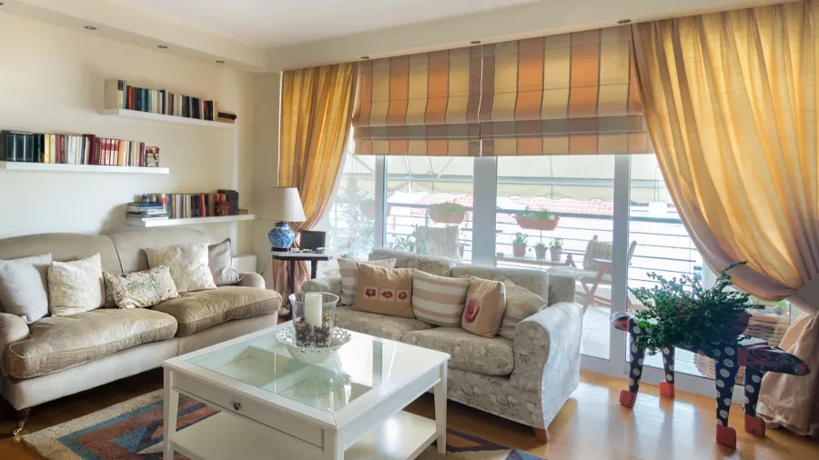 warm contemporary style living room with two sofas on an