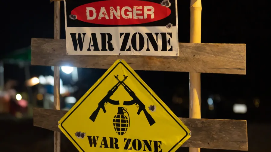 warning or caution war zone danger sign for army marine