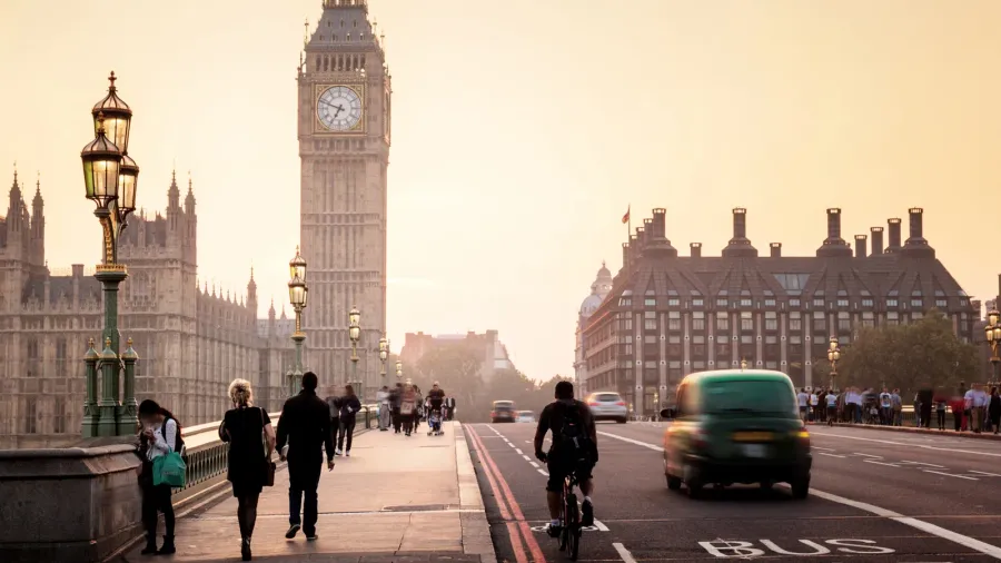 westminster bridge at sunset london uk