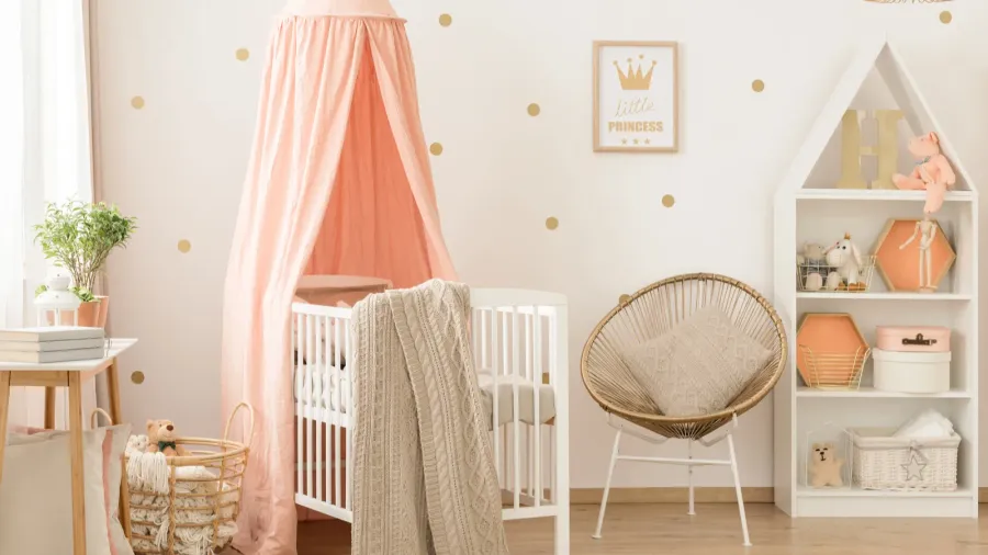 white and pink scandinavian nursery
