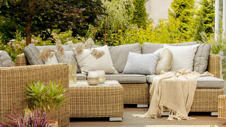 wicker furniture on terrace