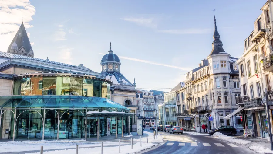 wintry scene in the center of spa belgium