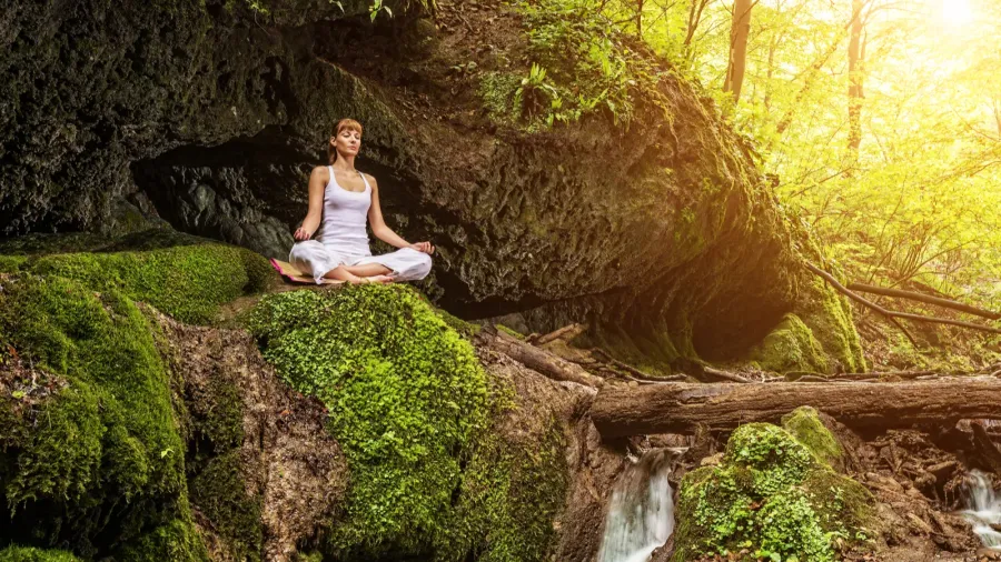 woman practices yoga