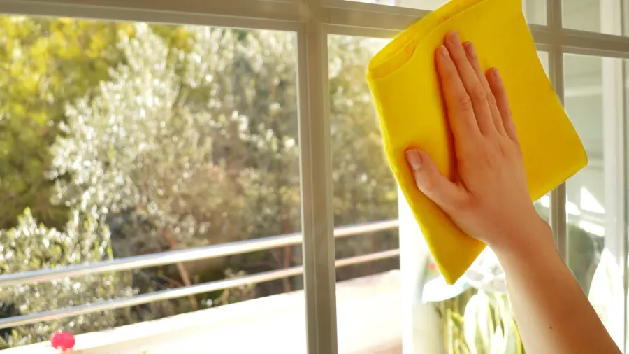 women cleaning a window