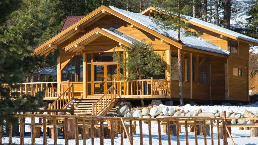 wooden alpine chalet in the mountains