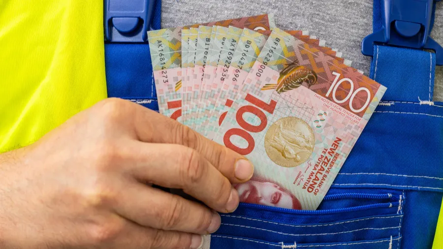 worker counting his earnings new zealand money concept of