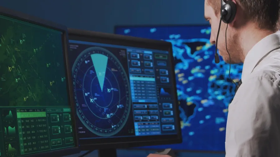 workplace of the professional air traffic controller in the control