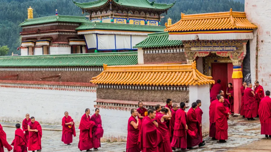 xiahe china  august 25 2018 buddhist monks at labrang