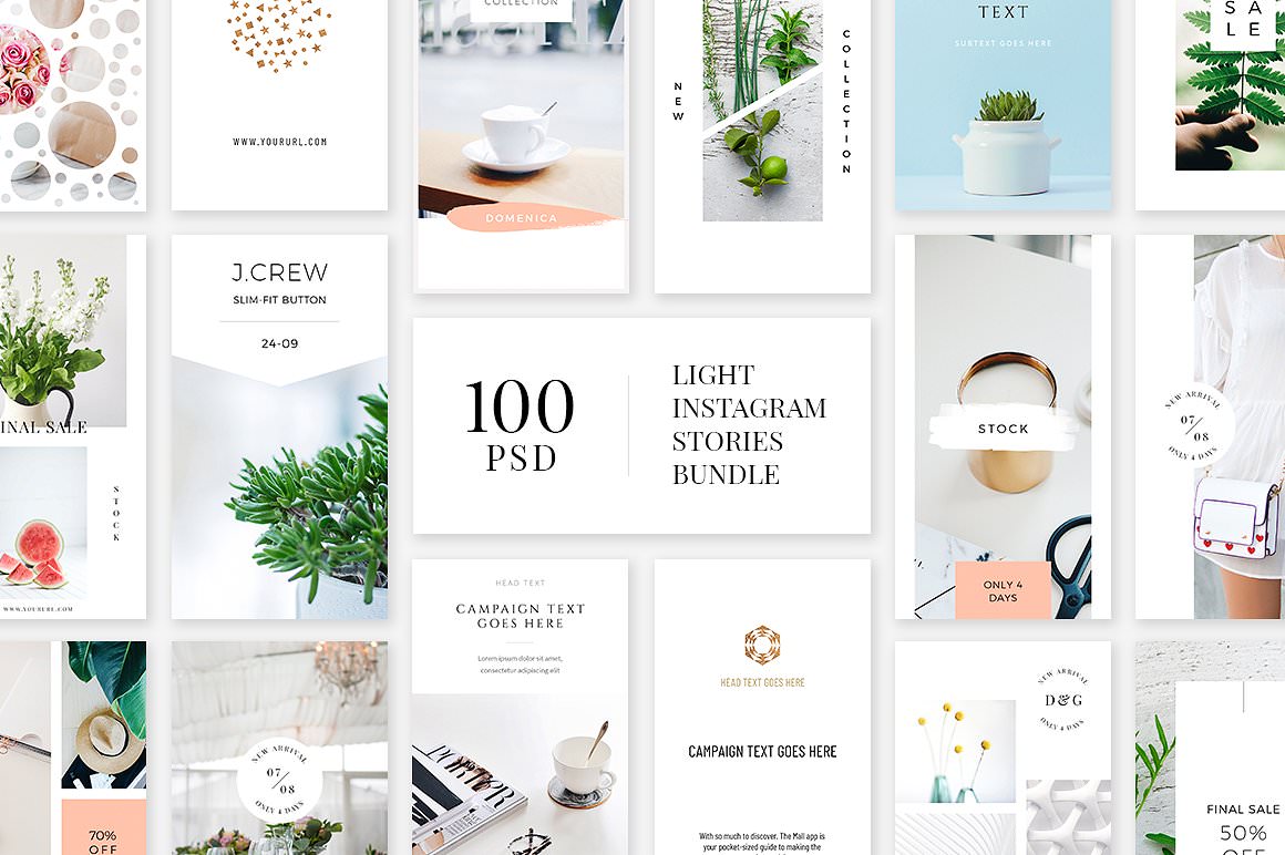 Instagram stories templates - light and clean designs.