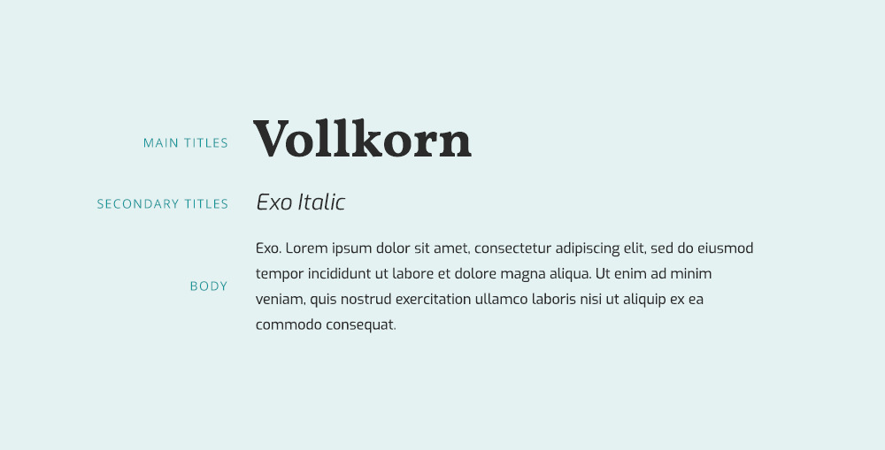 Vollkorn and Exo font pairing example