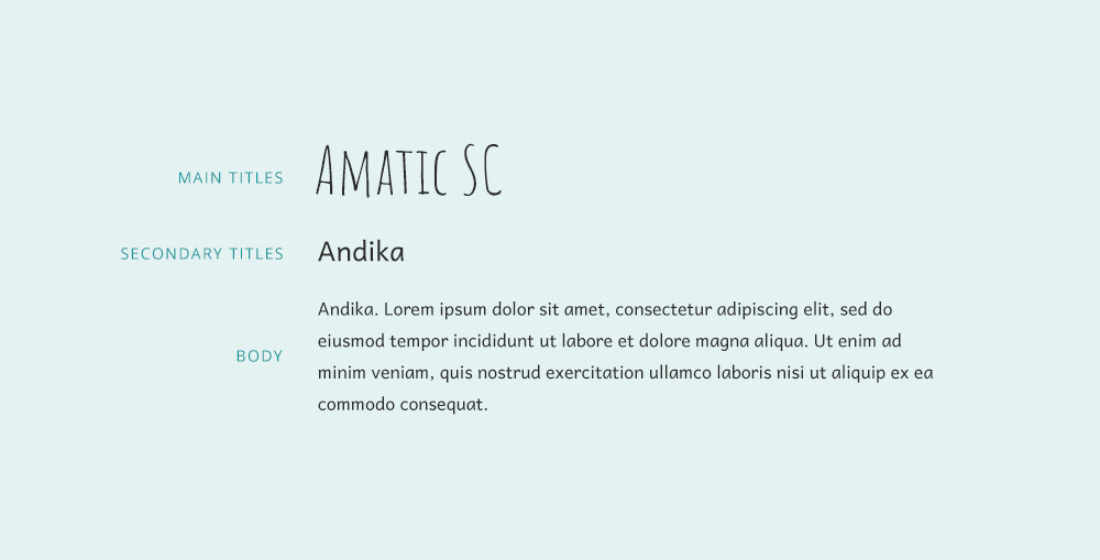 Amatic SC font combination and Andika google font pairing.
