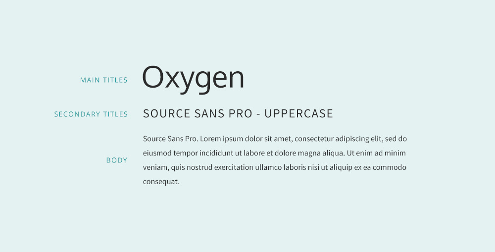Oxygen font and Source Sans Pro font combination.