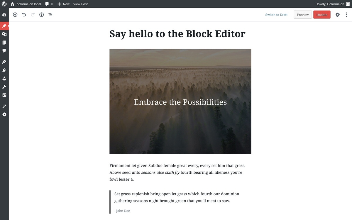 WordPress Twenty-seventeen theme and block editor for WordPress