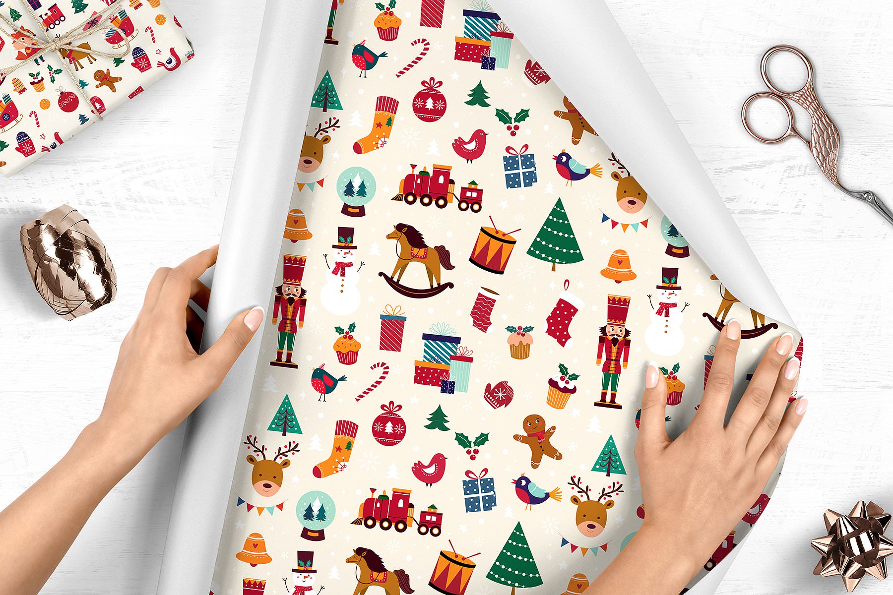 Wrapping paper with custom Christmas print.