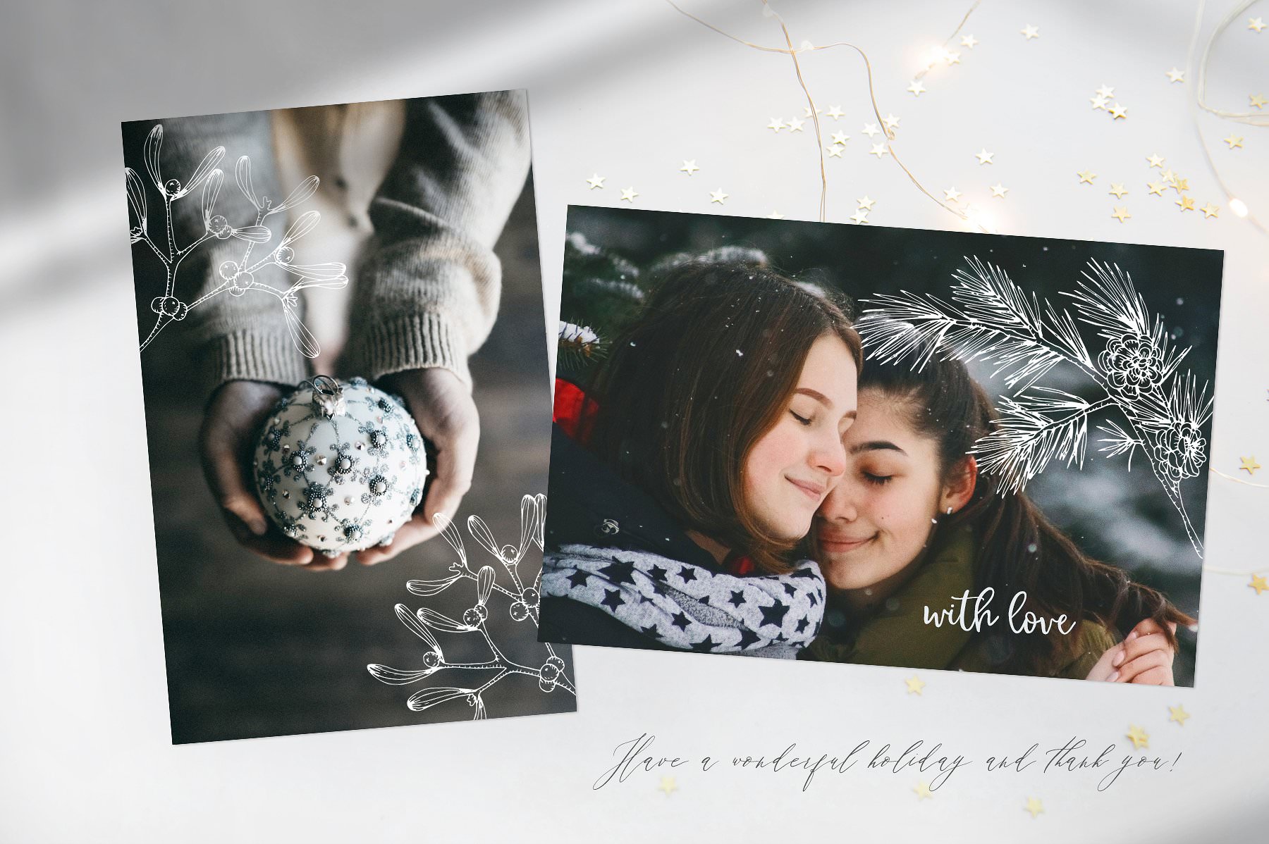 Photography decorated with elegant Christmas graphics.