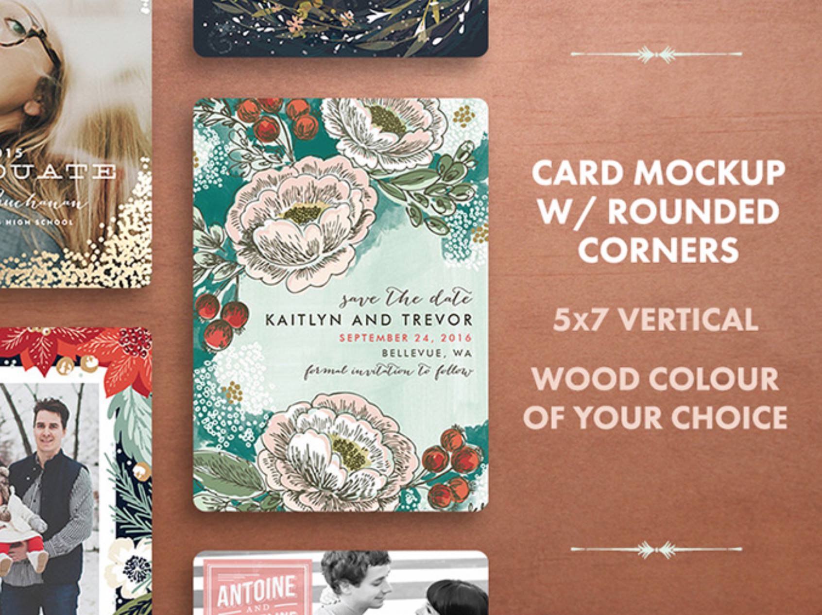 Free holiday card mockups available for download.