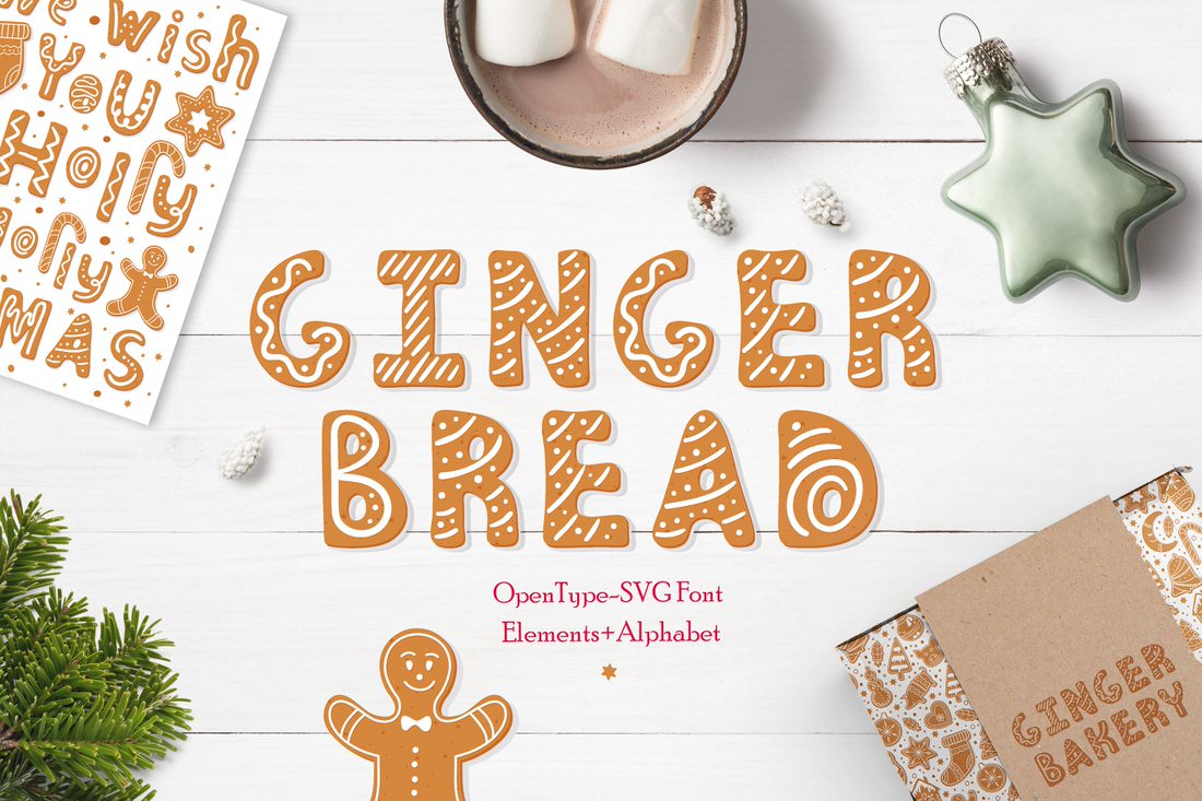 Gingerbread font. Letters designed to look like gingerbread cookies.