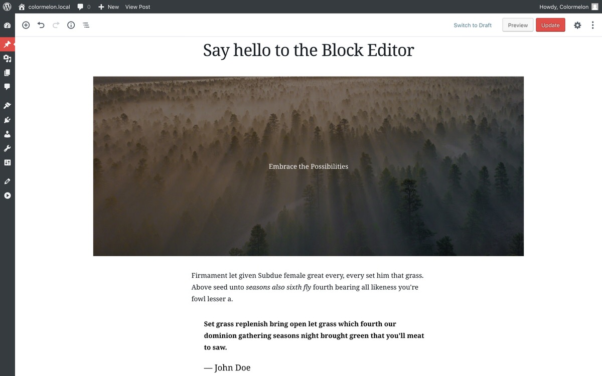 WordPress hamilton theme and block editor for WordPress