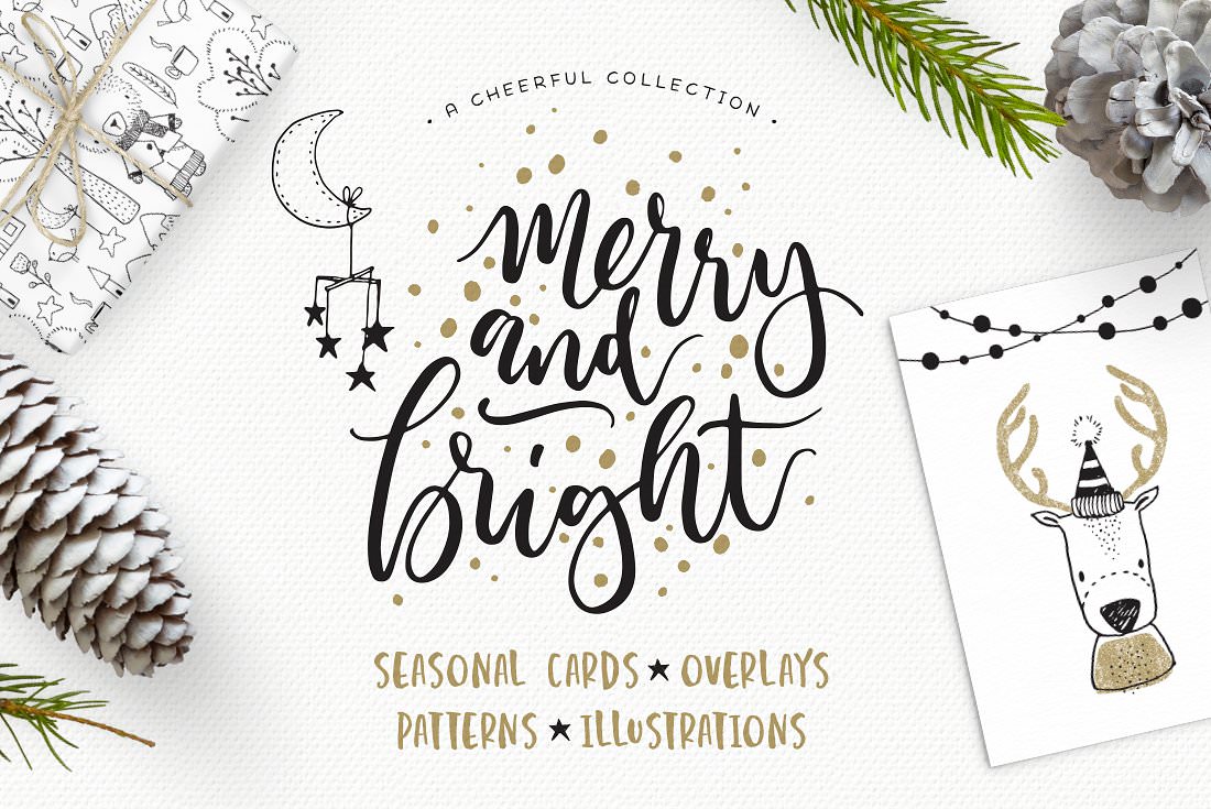 Christmas themed design kit for seasonal cards, patterns and illustrations.