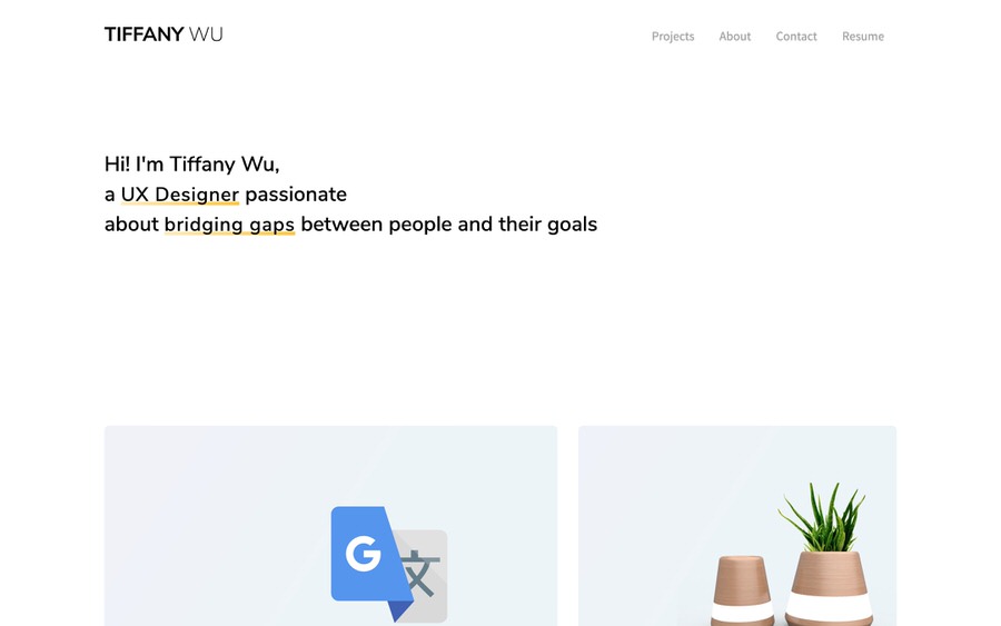 Clean and simple portfolio website example with lots of white space.