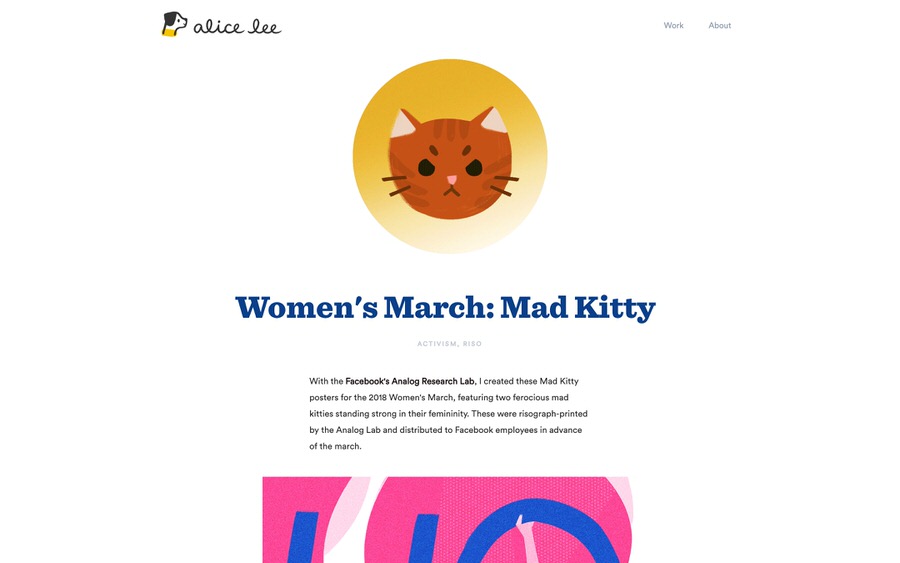 Alice Lee's illustration portfolio website with a clean website navigation.