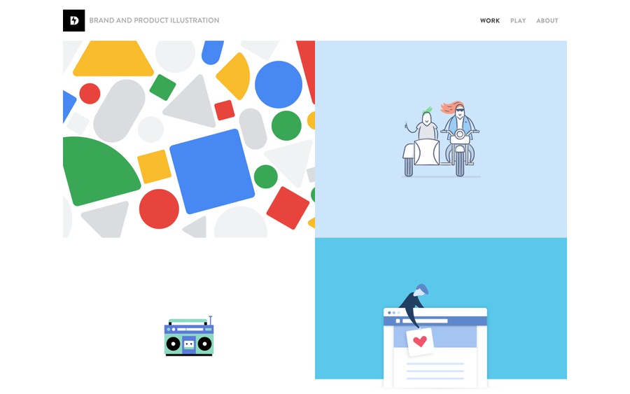 Clean and minimal brand and product illustration portfolio website example.