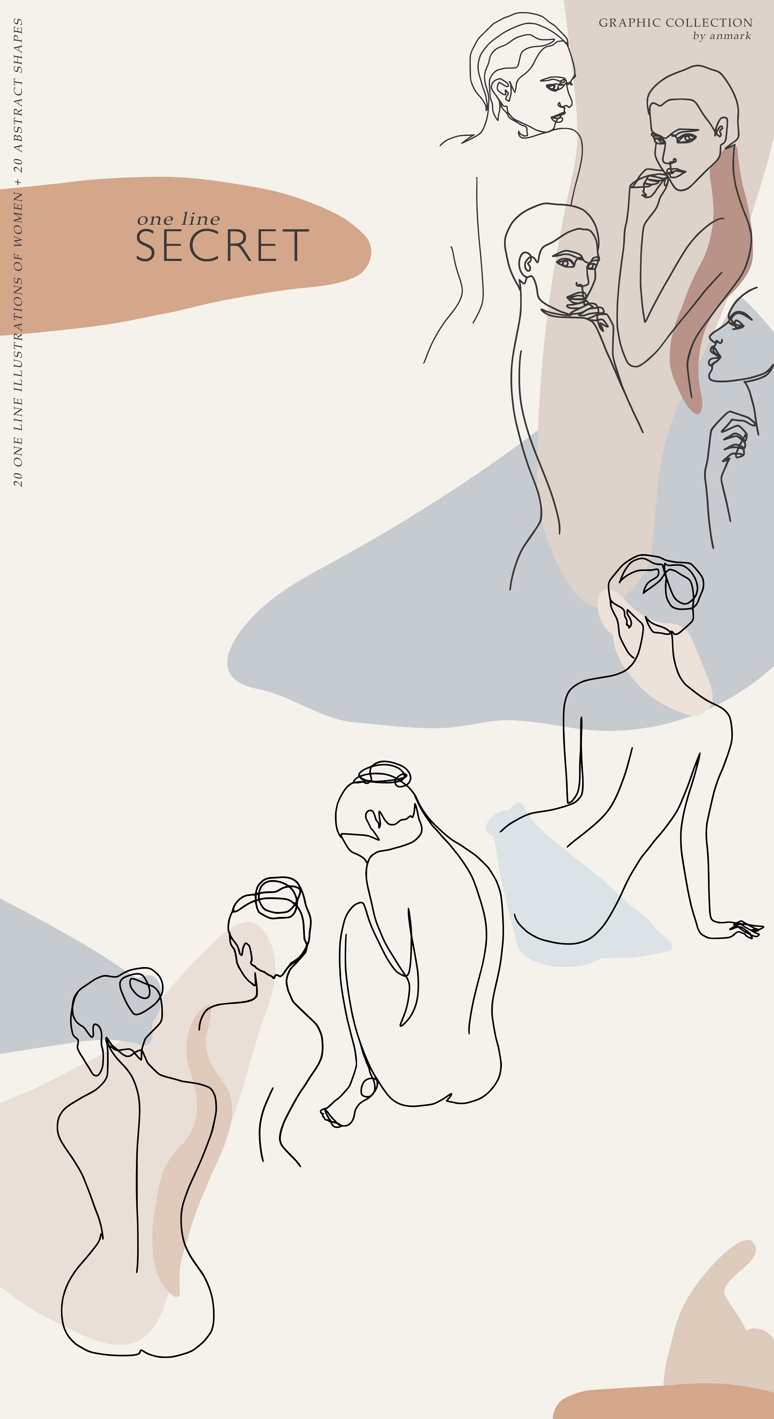 One-line illustrations of women and abstract complimentary shapes.