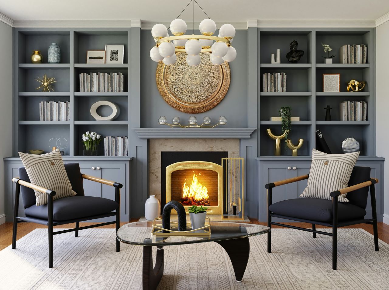 Create a cohesive ambiance by harmonizing the colors and textures surrounding your fireplace.