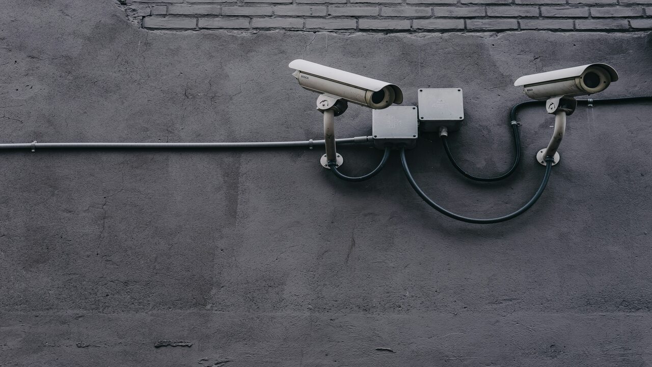 Security cameras installed on a wall