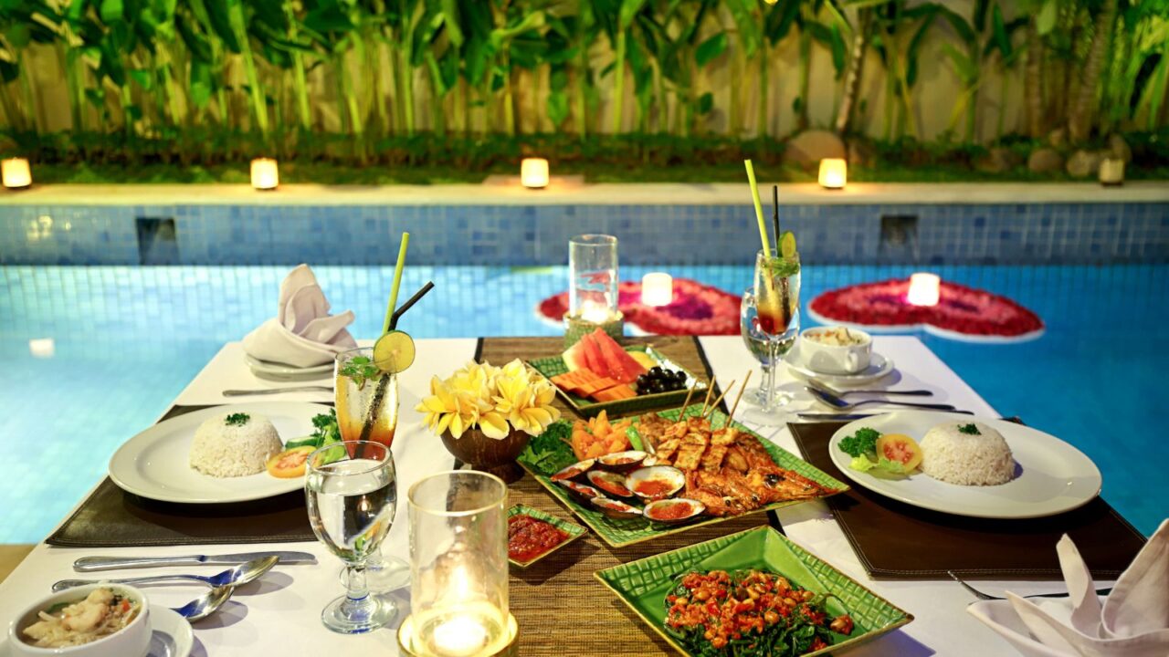 Food preparation in pool area