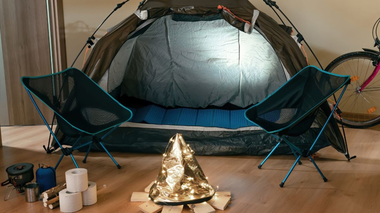 Tent setup in living room