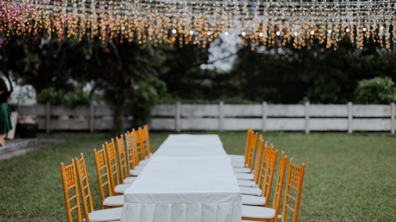 light decor on dining table in outdoor