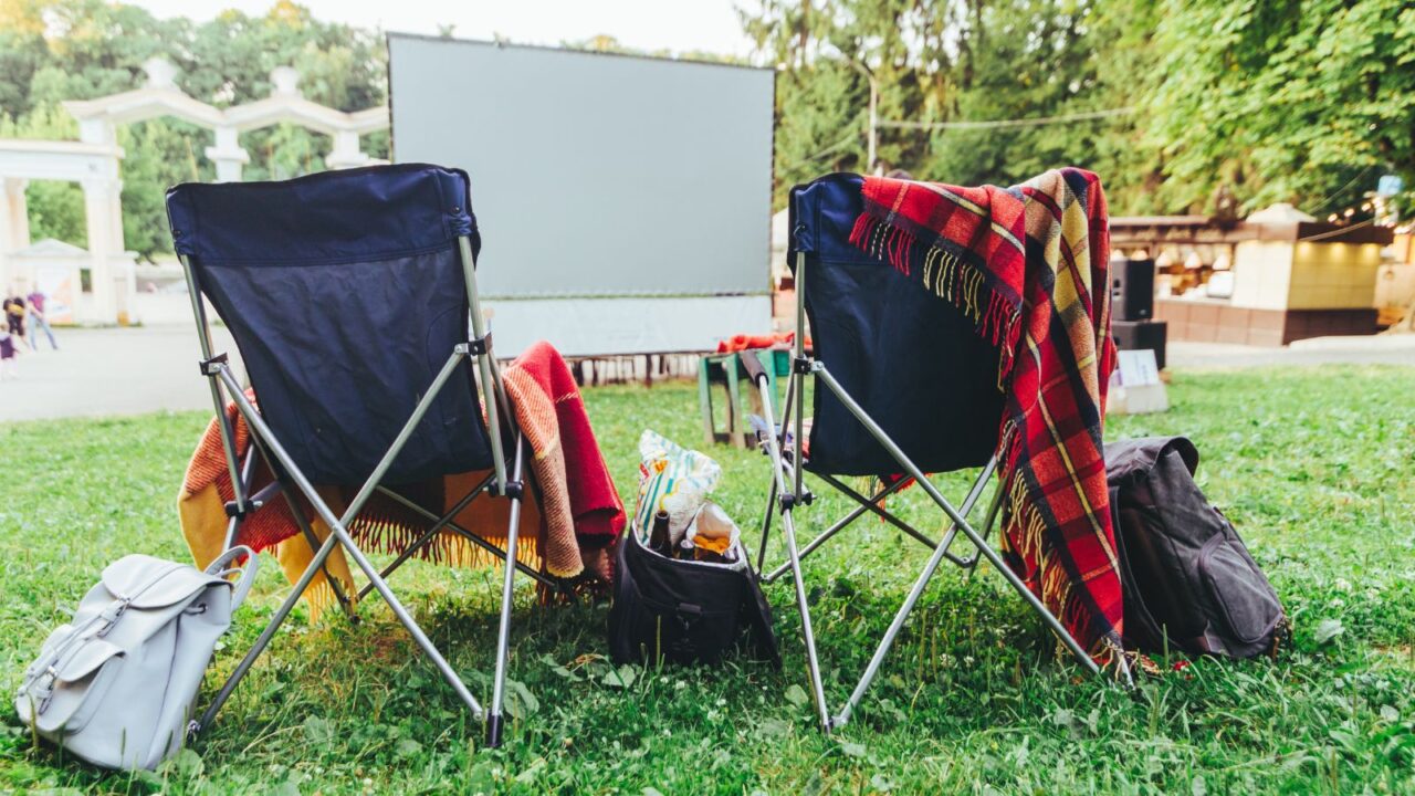 folding chairs and projector