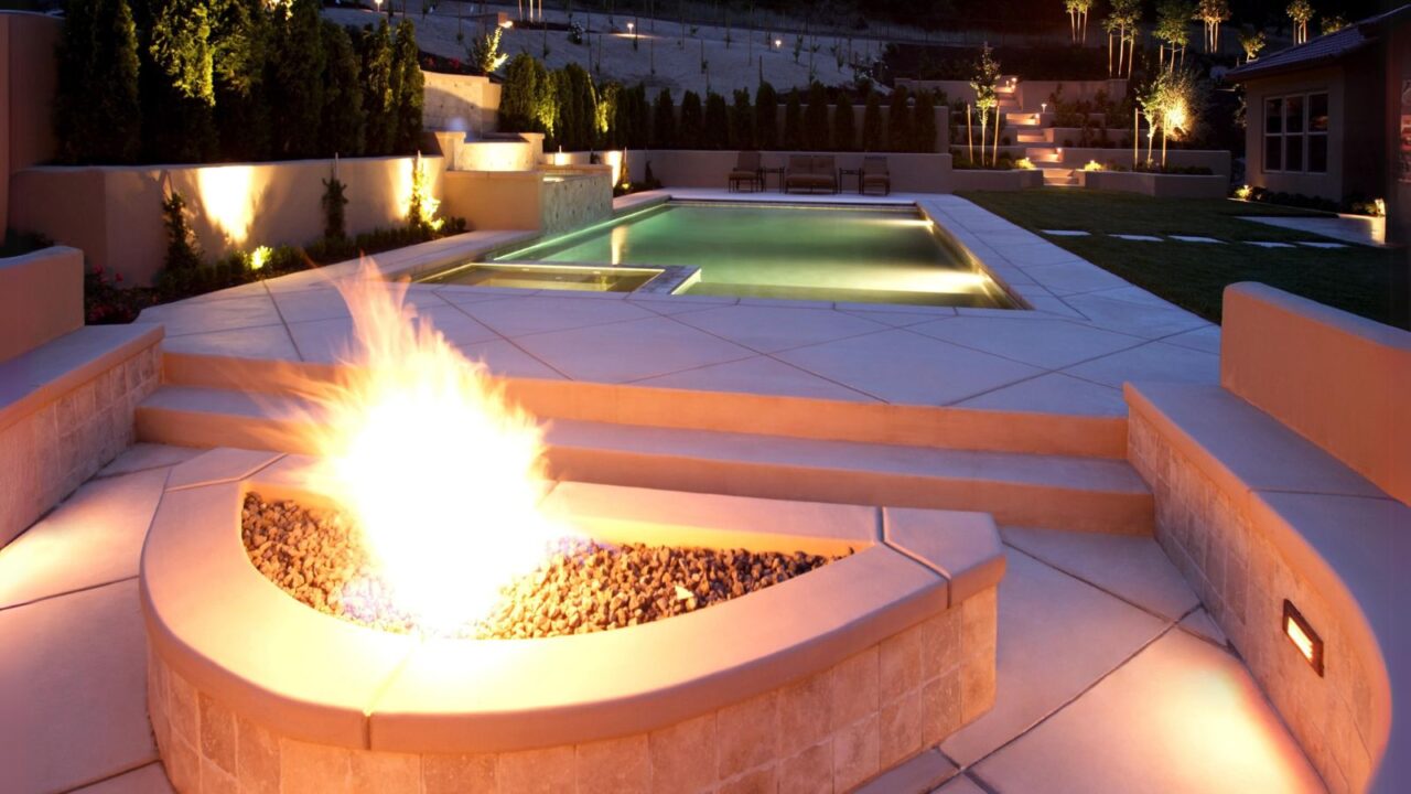 fire pit in pool area