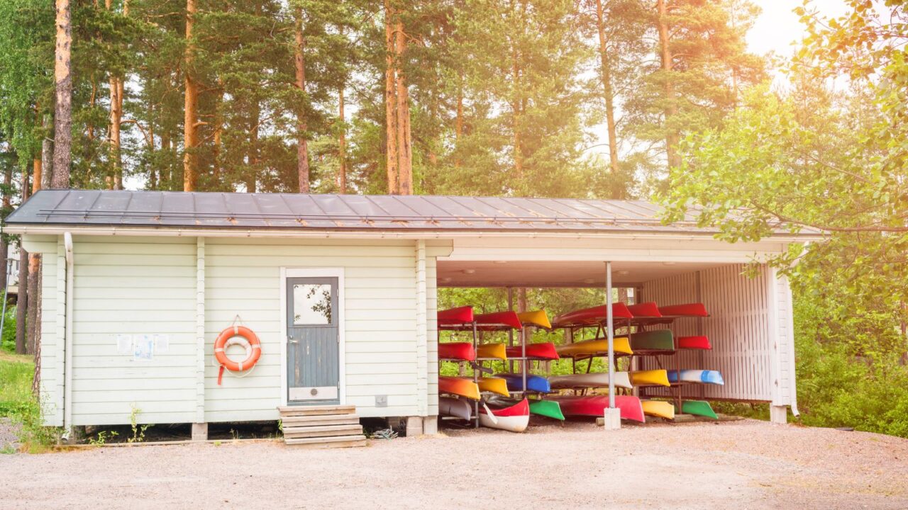 Kayaks stored outside