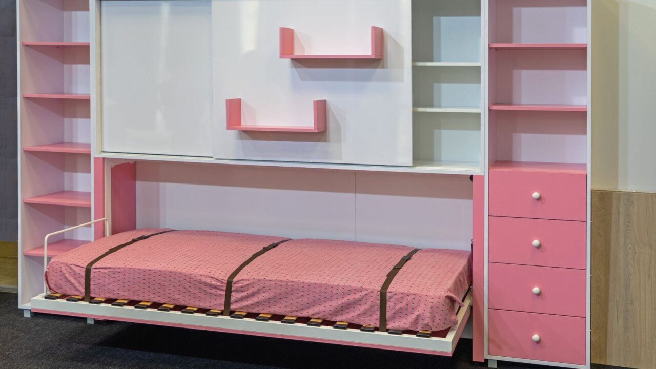 Mini folding bed with shelves