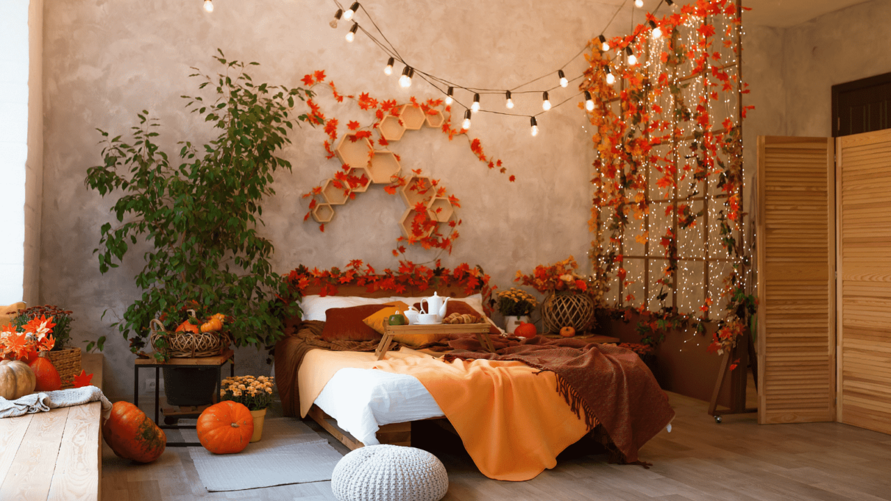 A cozy fall themed living room