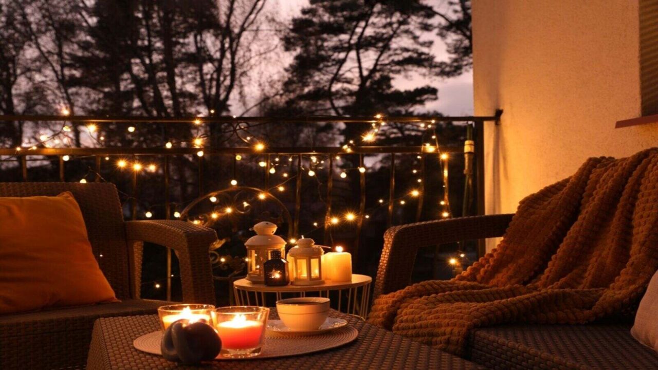 LED String Lights on Balcony