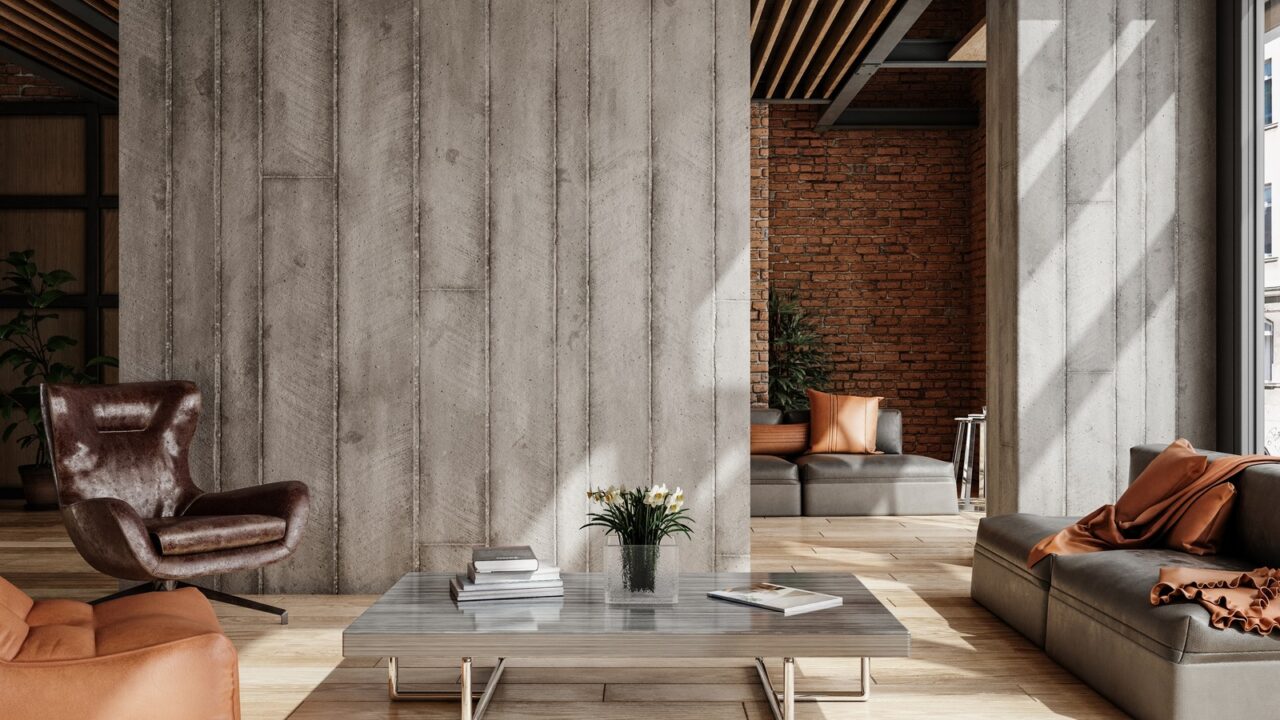 Room with concrete and brick walls