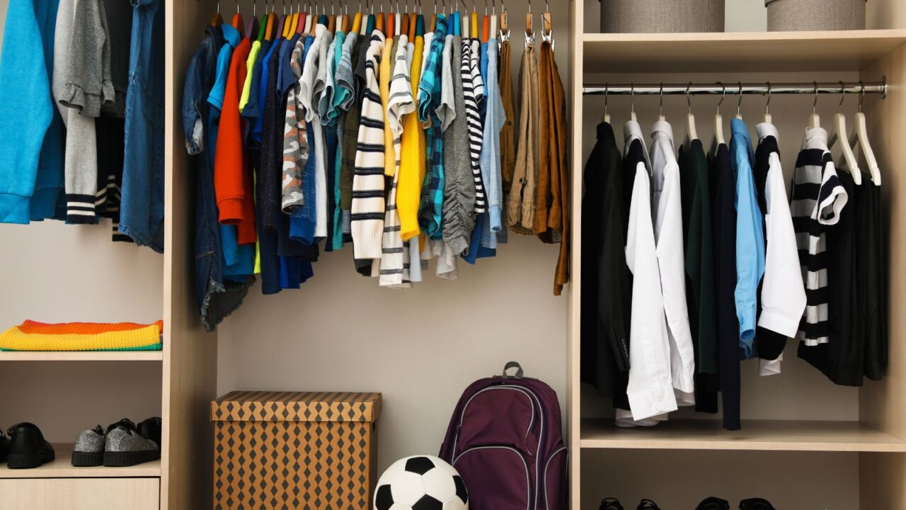 Large wardrobe with teenager clothes, shoes and accessories