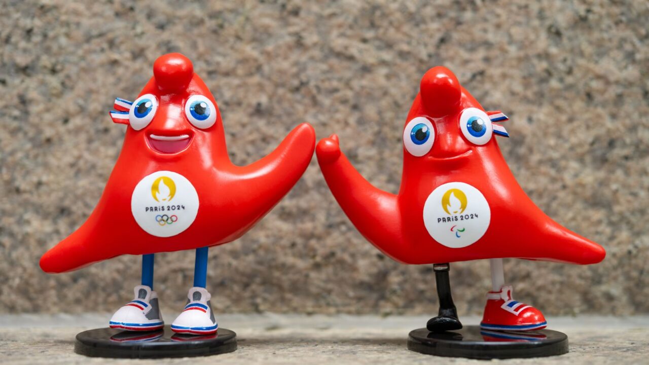 2024 Paris Olympic Games and Paralympic Games mascots the Phryges at horizontal composition.