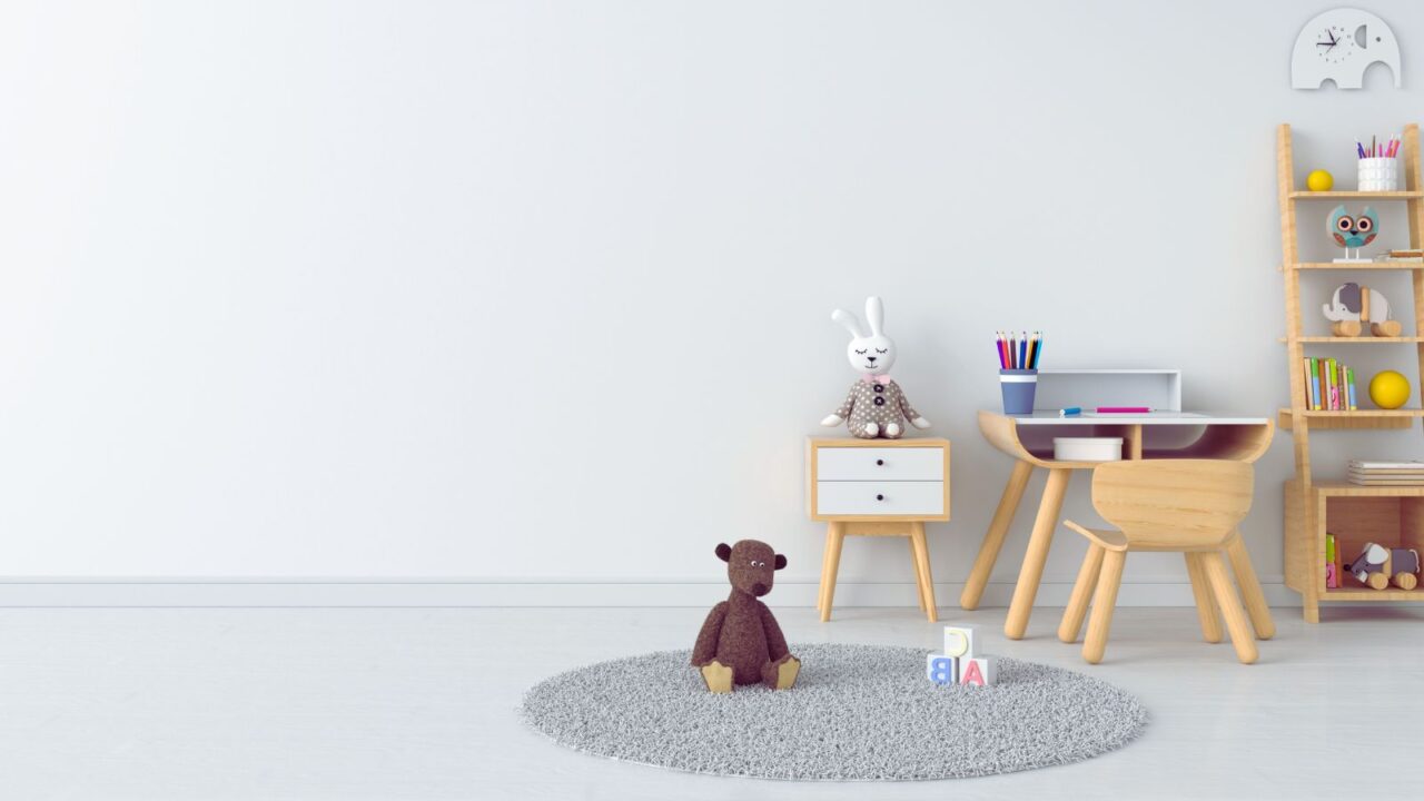 Small kid friendly wooden furniture in a room