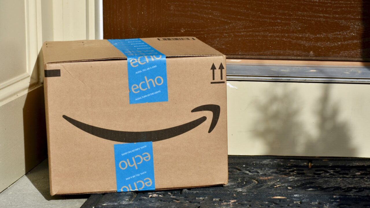 Amazon box on a doorstep.