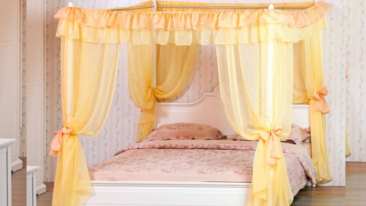 Yellow canopy bed.